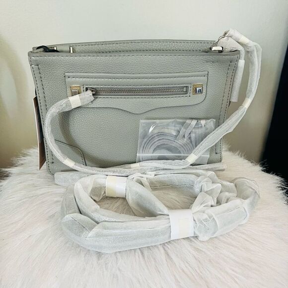 REBECCA MINKOFF Regan Leather Crossbody Bag,‎ Travel, Color: Gray (Perla), NEW - Picture 10 of 16